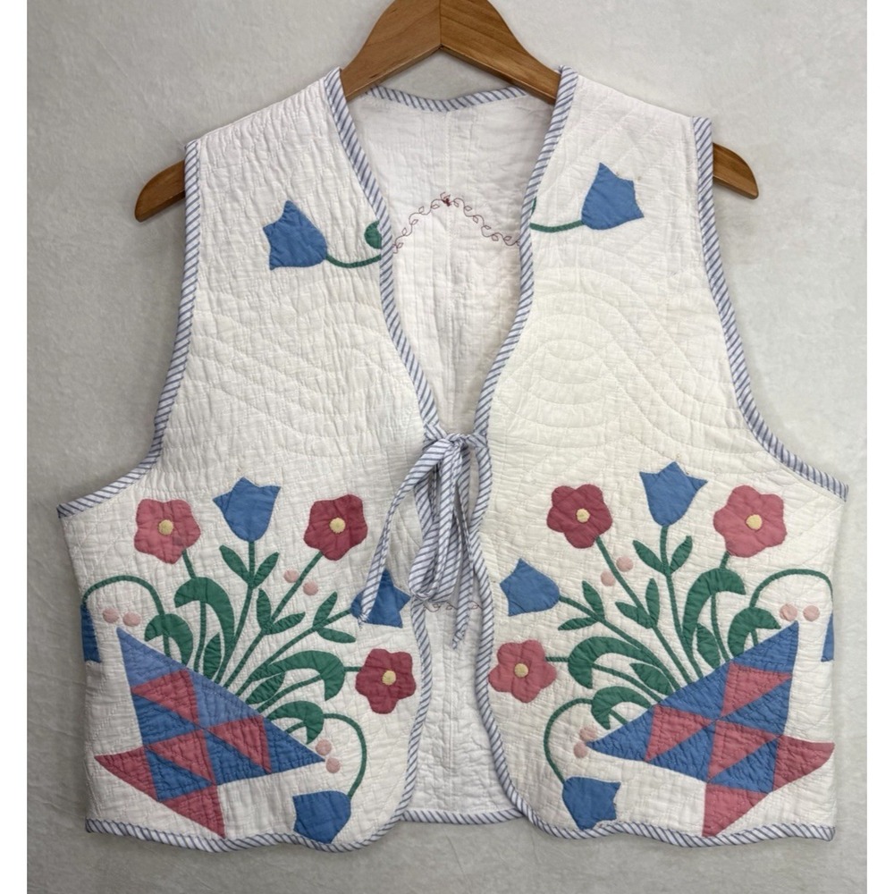 Handmade  Women's Floral Wavy Hem Tie Vest‎ Size 1X
